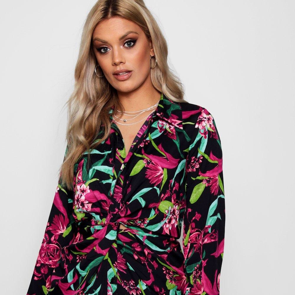 Floral print shift shirt dress